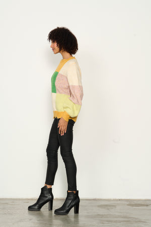Patchwork Jumper with Scalloped Hem - Gold