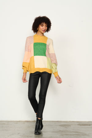 Open image in slideshow, Patchwork Jumper with Scalloped Hem - Gold
